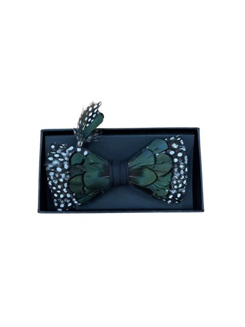 MEN'S FEATHER BOWTIE- GREEN/WHITE SPOTTED