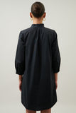 POPLIN COLLARED SHIRT DRESS - BLACK