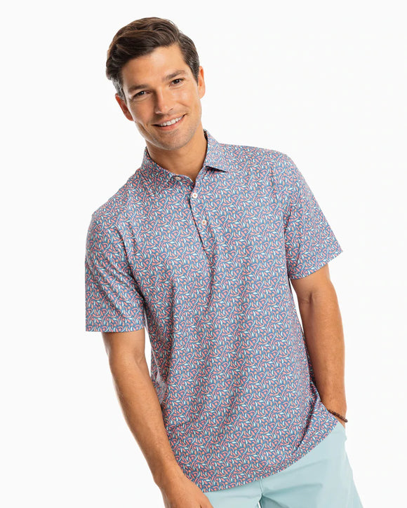 SOUTHERN TIDE DRIVER JUST CHILLIN PRINTED PERFORMANCE POLO SHIRT - BLUE RIDGE