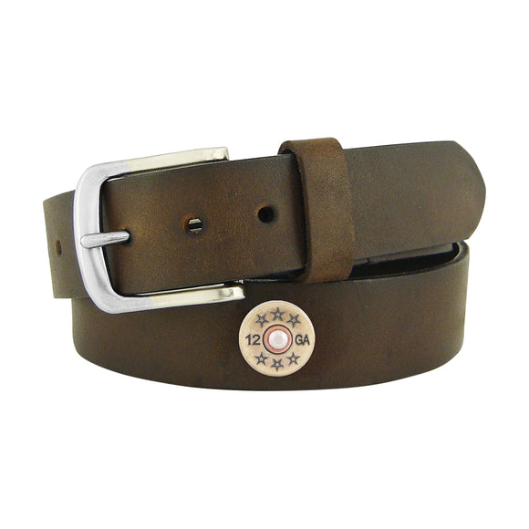 BROWN PULL UP LEATHER BELT - SHOT SHELL