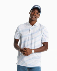 SOUTHERN TIDE DRIVER NEARSHORE STRIPED PERFORMANCE POLO SHIRT - CLASSIC WHITE