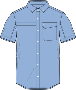 HUK TIDE POINT SOLID WOVEN SHORT SLEEVE BUTTON DOWN SHIRT - BLUE