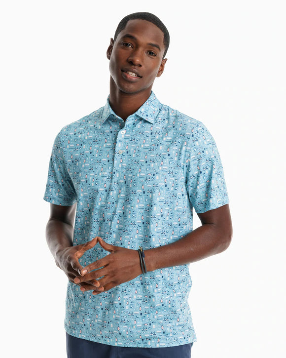 SOUTHERN TIDE DRIVER RIDGECREST PRINTED PERFORMANCE POLO SHIRT - OCEAN TEAL