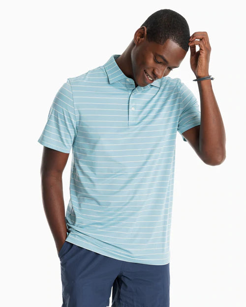 SOUTHERN TIDE DRIVER NEARSHORE STRIPED PERFORMANCE POLO SHIRT - OCEAN TEAL