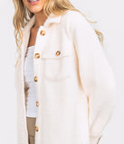 LADIES SOUTHERN SHIRT SWEATER KNIT SHACKET - OFF WHITE