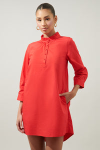 POPLIN COLLARED SHIRT DRESS - RED