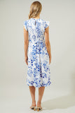 SAPPHIRE SMOCKED FLORAL DRESS - WHITE/BLUE